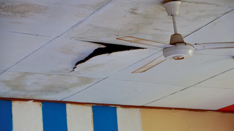 The roof of a classroom that will collapse, because it's already rotted